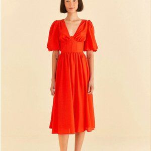 Farm Rio NWT Red Short Sleeves Midi Dress | Size XS